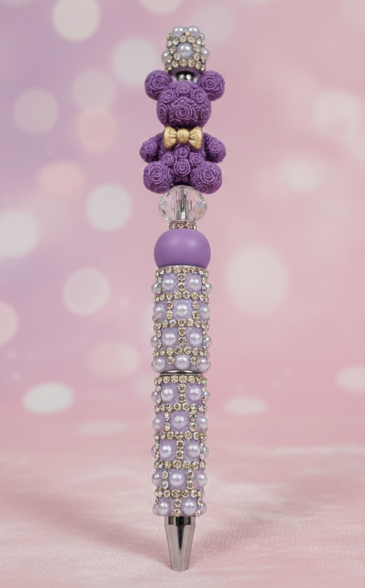 Stylo Strass et Perles Violet "Ourson"
