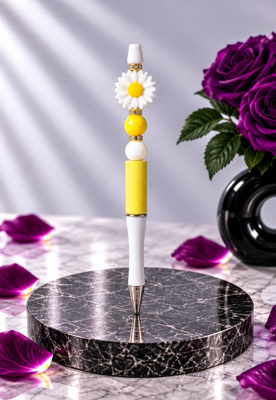 Stylo Jaune et Blanc "Fleur"