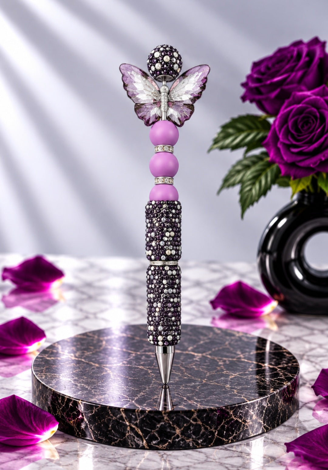 Stylo Strass Violet "Papillon"