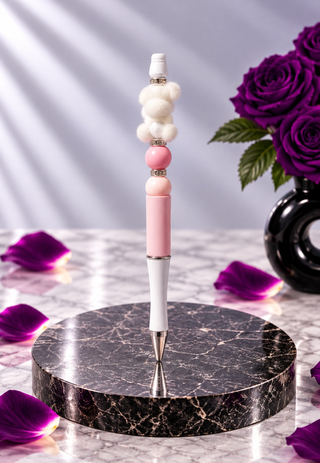 Stylo Rose et Blanc "Nounours"