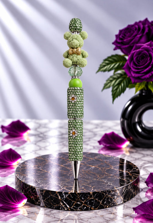 Stylo Strass Vert "Ourson"