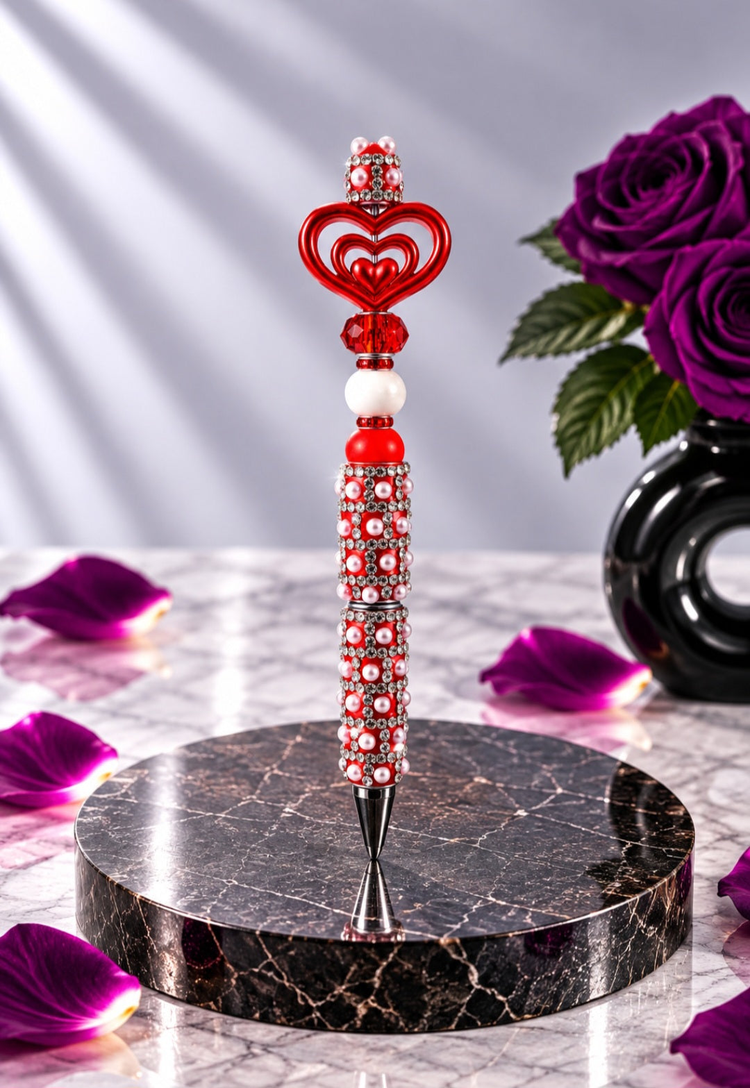 Stylo Strass et Perles Rouge "Coeur"