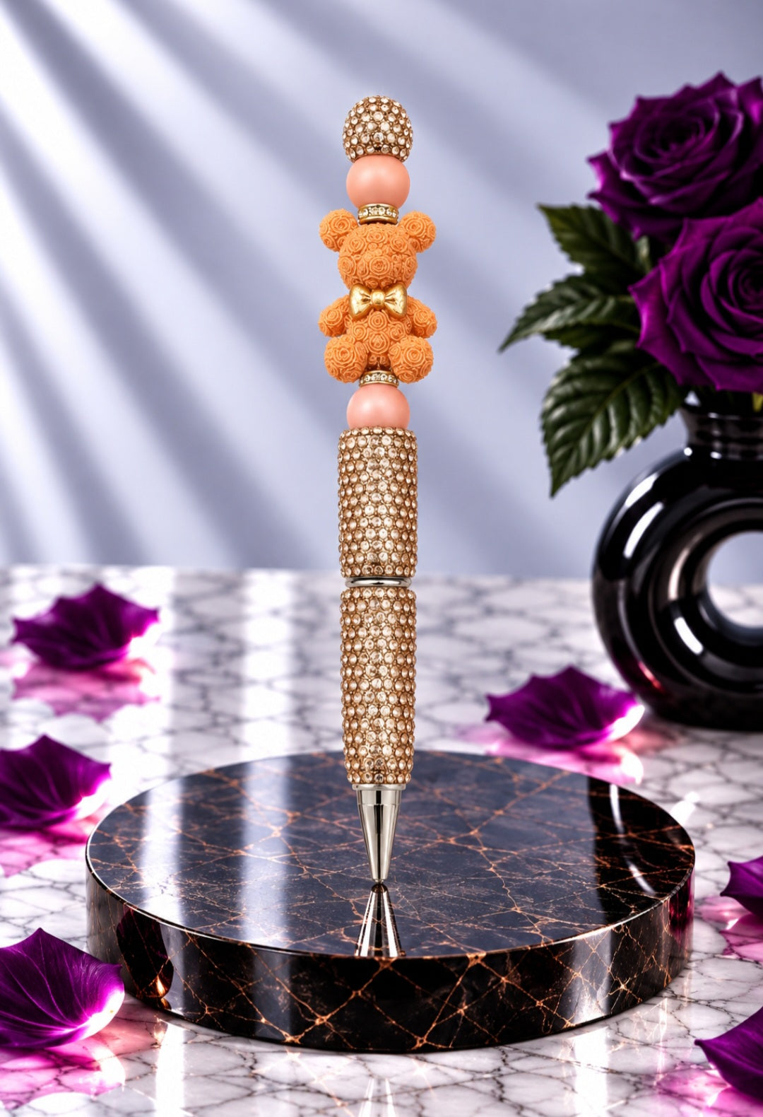 Stylo Strass Orange "Ourson"