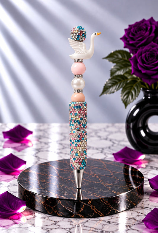 Stylo Strass Rose et bleu "Cygne"