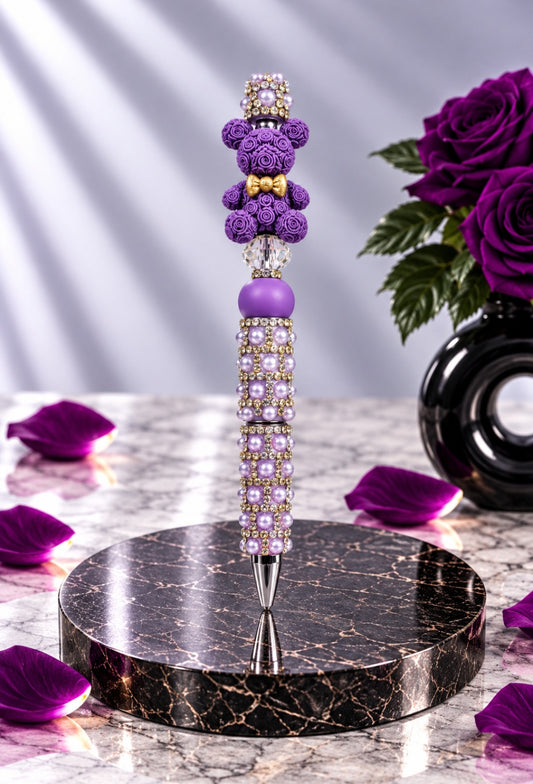 Stylo Strass et Perles Violet "Ourson"