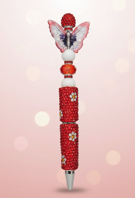Stylo Strass Rouge "Papillon"