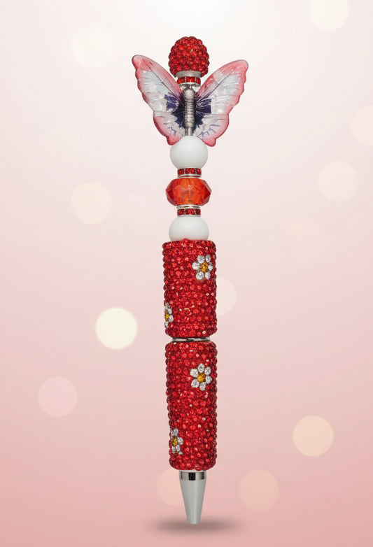 Stylo Strass Rouge "Papillon"