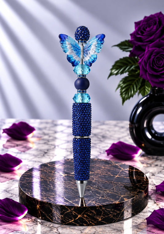 Stylo Strass Bleu "Papillon"