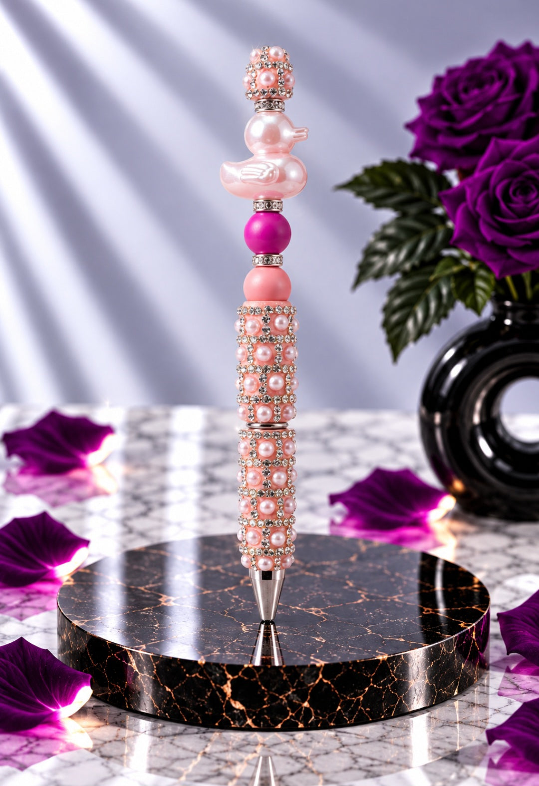 Stylo Strass et perles Rose "Canard"