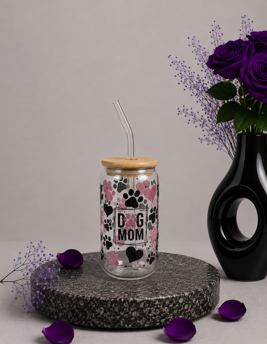Verre "Dog Mom" rose et noir
