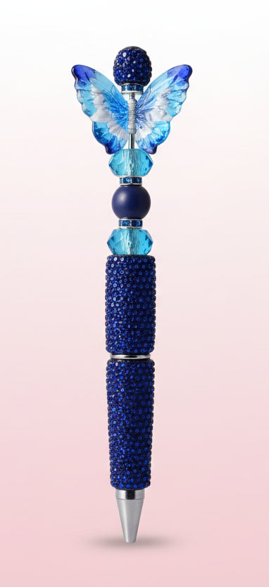 Stylo Strass Bleu "Papillon"