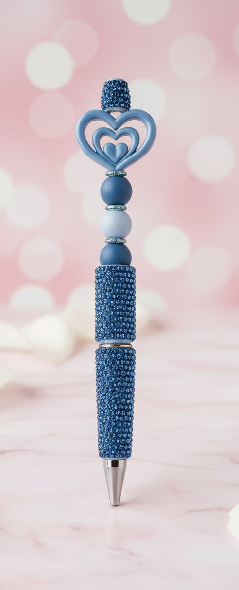 Stylo Strass Bleu "Coeur"