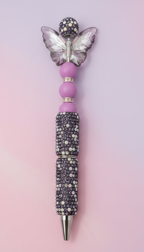 Stylo Strass Violet "Papillon"