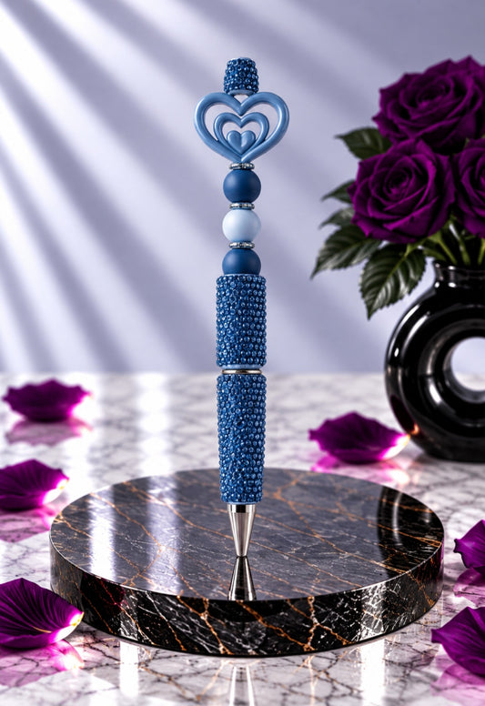 Stylo Strass Bleu "Coeur"