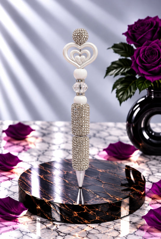 Stylo Strass Blanc "Coeur"