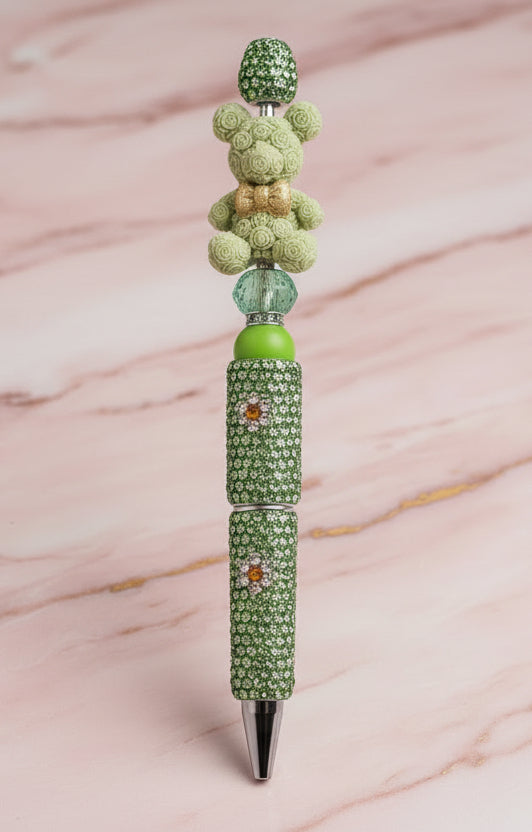 Stylo Strass Vert "Ourson"