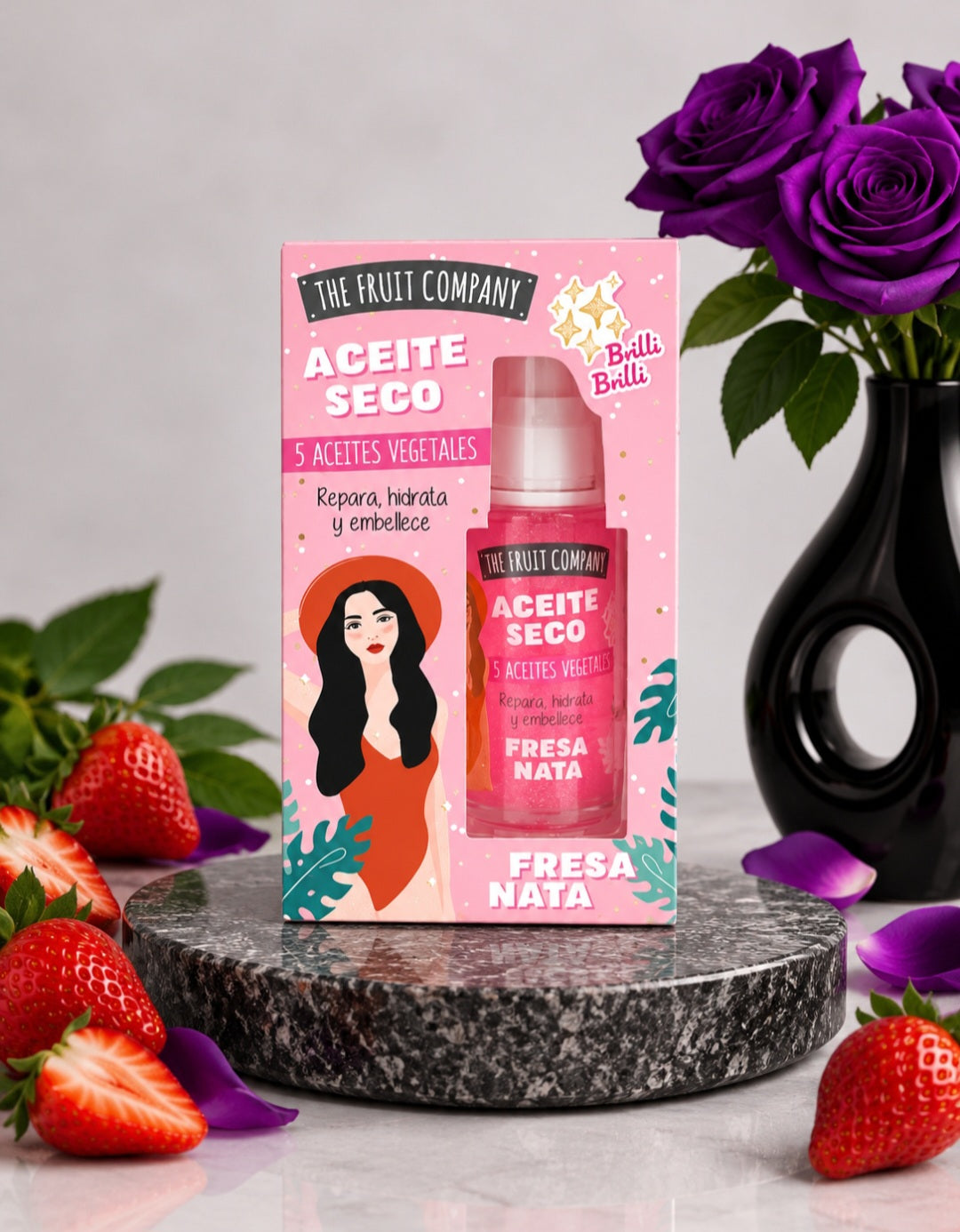Huile sèche pailletée "Fraise à la crème"