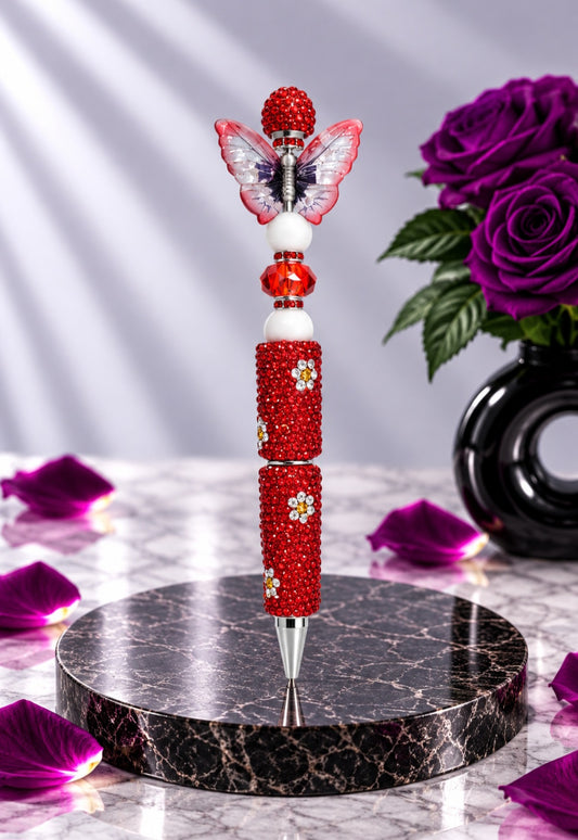 Stylo Strass Rouge "Papillon"