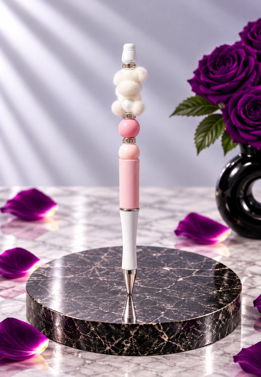 Stylo Rose et Blanc "Nounours"